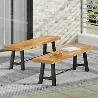 Acacia Wood Dining Bench–Indoor/Outdoor Bench for Living Room or Patio(2PK)-The Pop Home