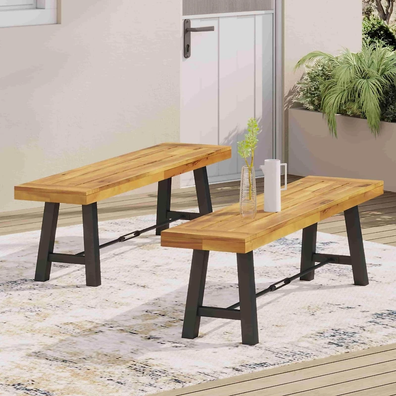 Acacia Wood Dining Bench–Indoor/Outdoor Bench for Living Room or Patio(2PK)-The Pop Home
