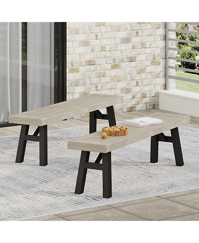 Acacia Wood Dining Bench–Indoor/Outdoor Bench for Living Room or Patio(2PK)-The Pop Home