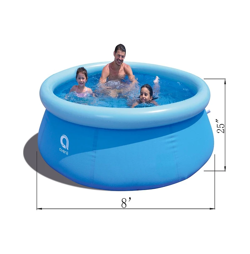 JLeisure 8 Ft x 25" Prompt Set Inflatable Outdoor Backyard Swimming Pool, Blue