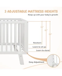 Gymax Wooden Baby Crib 3-Height Adjustable Wood Mini Crib Non-Toxic Finish