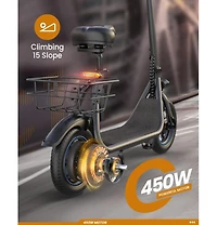 Gyroor 450W Electric Scooter with Seat for Adult, 12 inch Commuter Electric Scooter with Basket - up to 21 Miles 15.5MPH