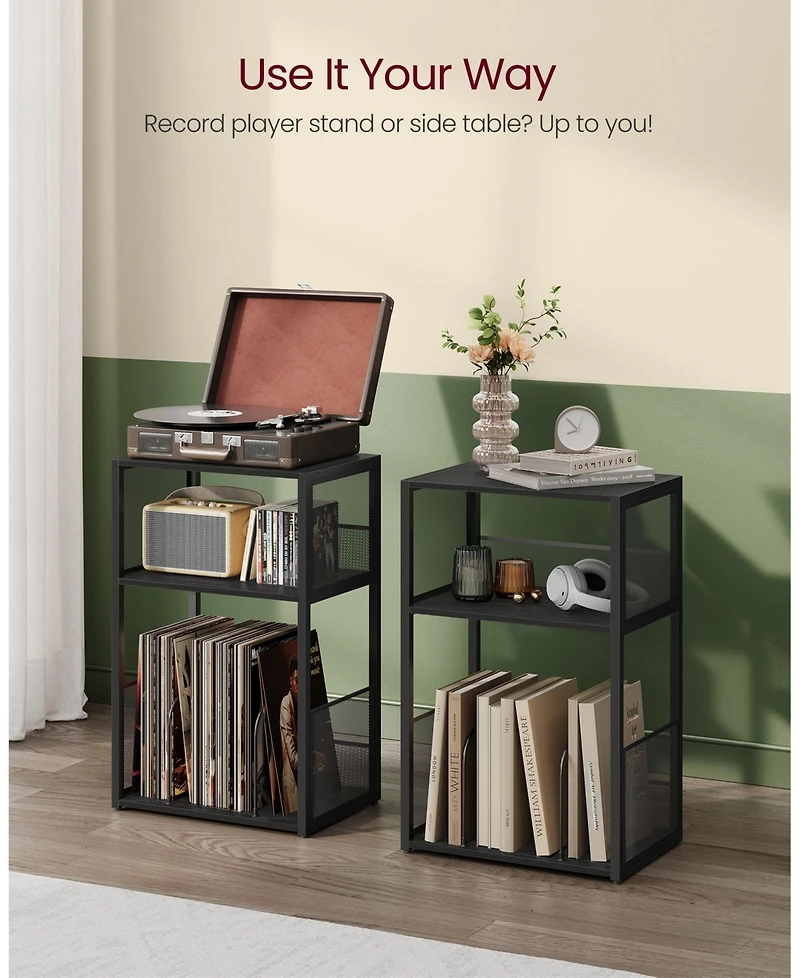 Record Player Stand – 3-Tier Side Table with Vinyl Storage for up to 100 Albums, End Living Room & Bedroom