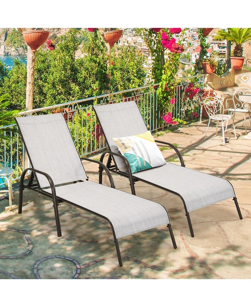 Gouun 2 Pcs Outdoor Patio Lounge Chair Chaise Fabric with Adjustable Reclining Armrest