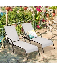 Gouun 2 Pcs Outdoor Patio Lounge Chair Chaise Fabric with Adjustable Reclining Armrest