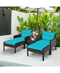 5 Pieces Patio Rattan Furniture Set Sofa