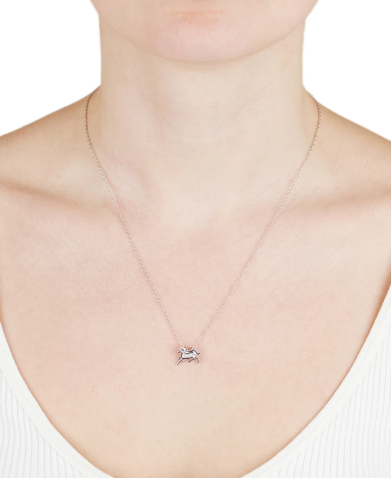 Cubic Zirconia Galloping Horse 18" Pendant Necklace in Sterling Silver