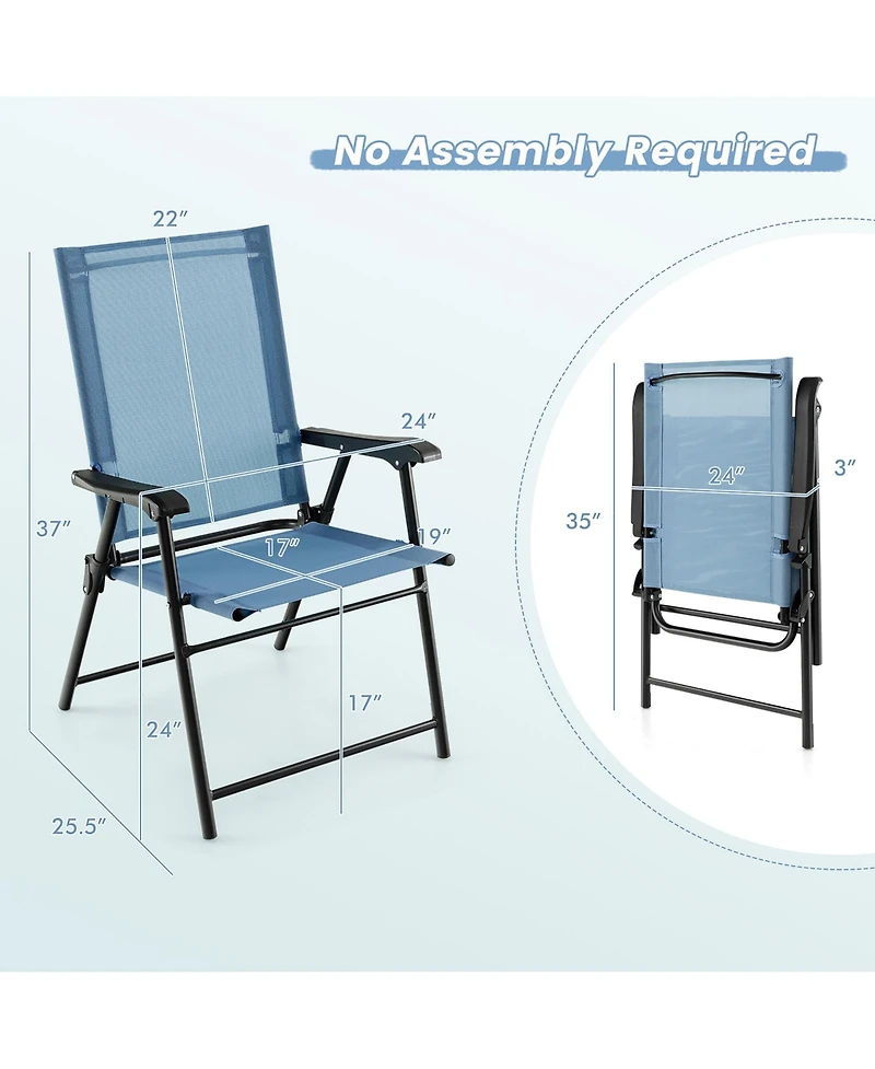 Patio 4pcs Folding Sling Back Chair Portable Armrests Metal Outdoor Dining