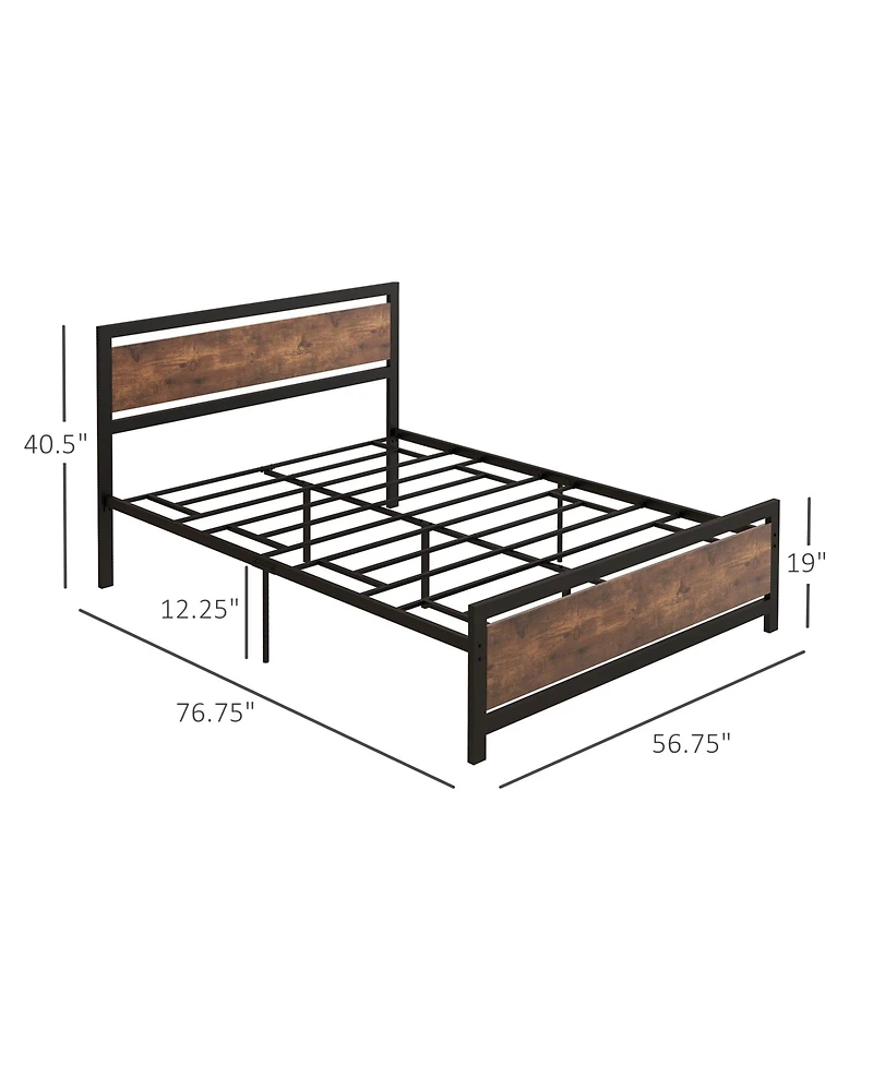 Homcom Full Bed Frame with Headboard & Footboard, Strong Metal Slat Support Bed Frame w/ Underbed Storage Space, No Box Spring Needed