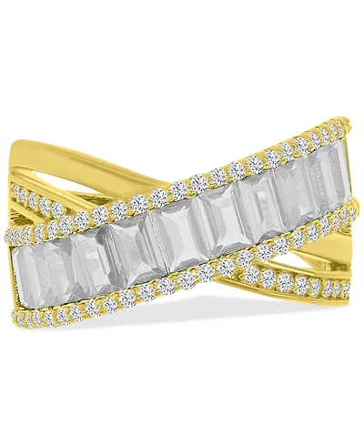 Simulated Emerald Nano & Cubic Zirconia Crossover Statement Ring 14k Gold-Plated Sterling Silver (Also available Blue Spinel and Zirconia)