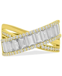 Simulated Emerald Nano & Cubic Zirconia Crossover Statement Ring 14k Gold-Plated Sterling Silver (Also available Blue Spinel and Zirconia)