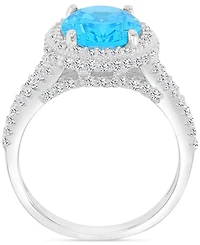 Pink & White Cubic Zirconia Oval Halo Split Shank Ring Sterling Silver (Also available Blue)