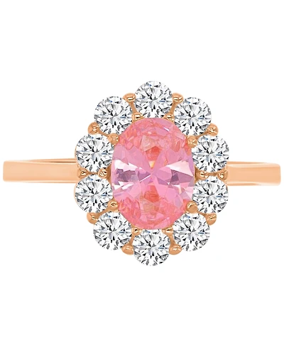 Lab-Created Morganite (2-1/20 ct. t.w.) & Cubic Zirconia Halo Ring 14k Rose Gold-Plated Sterling Silver