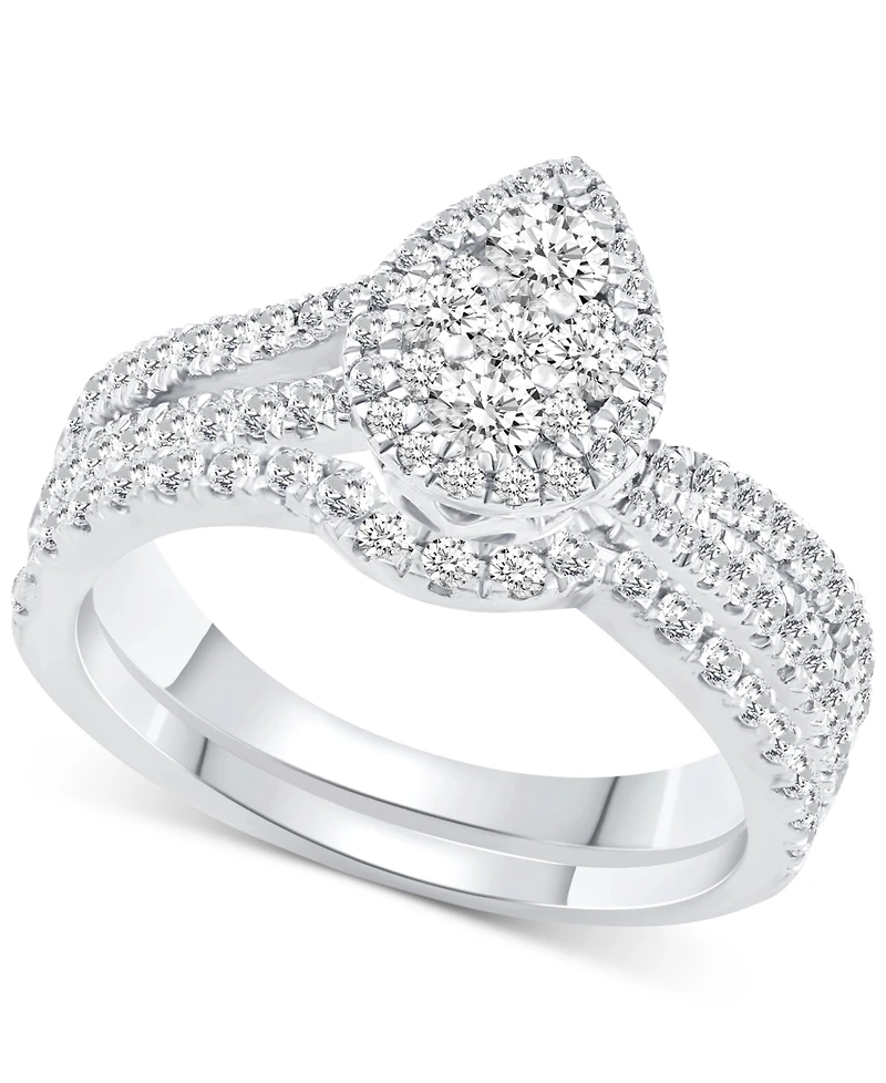 Diamond Pear Shaped Cluster Bridal Set (1 ct. t.w) in 14k White Gold