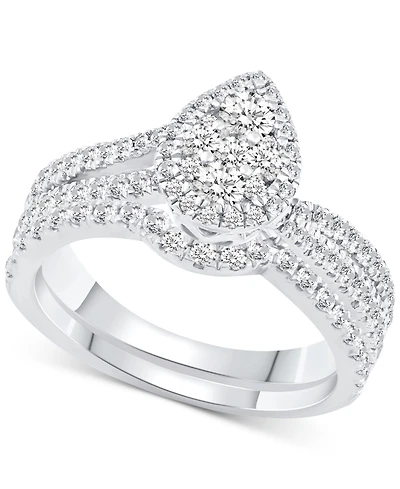 Diamond Pear Shaped Cluster Bridal Set (1 ct. t.w) in 14k White Gold