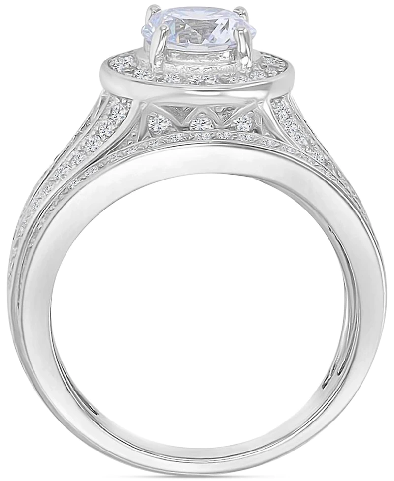 Cubic Zirconia Halo Tapered Split Shank Bridal Set