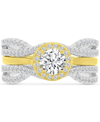 Cubic Zirconia Halo Solitaire Twist Style Stack-Look Statement Ring