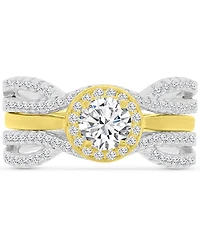 Cubic Zirconia Halo Solitaire Twist Style Stack-Look Statement Ring