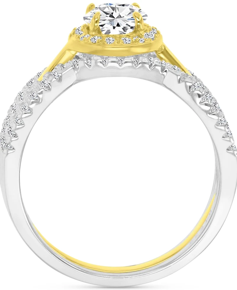 Cubic Zirconia Halo Solitaire Twist Style Stack-Look Statement Ring