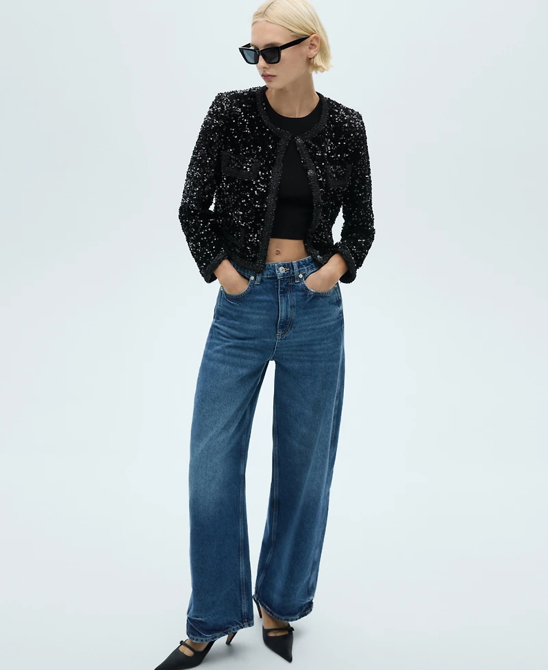 Mango Women's Pockets Detail Sequin Jacket