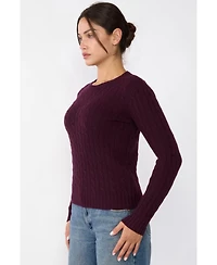 Jennie Liu Women's 100% Cashmere Crewneck Sweater | Chuncky Cable-knit Sweaters