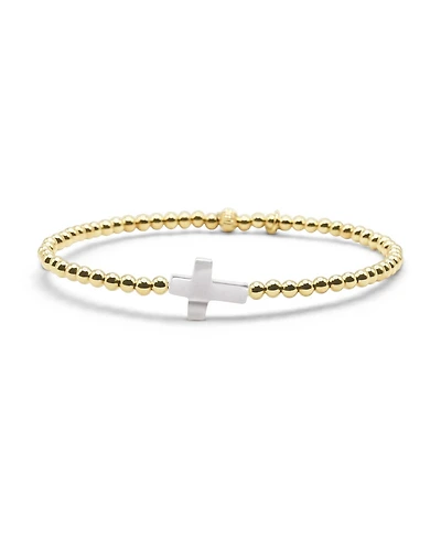 Non-Tarnishing Gold filled, 3mm Ball and Single Mother Of Pearl Cross Stretch Bracelet