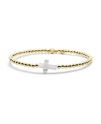 Non-Tarnishing Gold filled, 3mm Ball and Single Mother Of Pearl Cross Stretch Bracelet