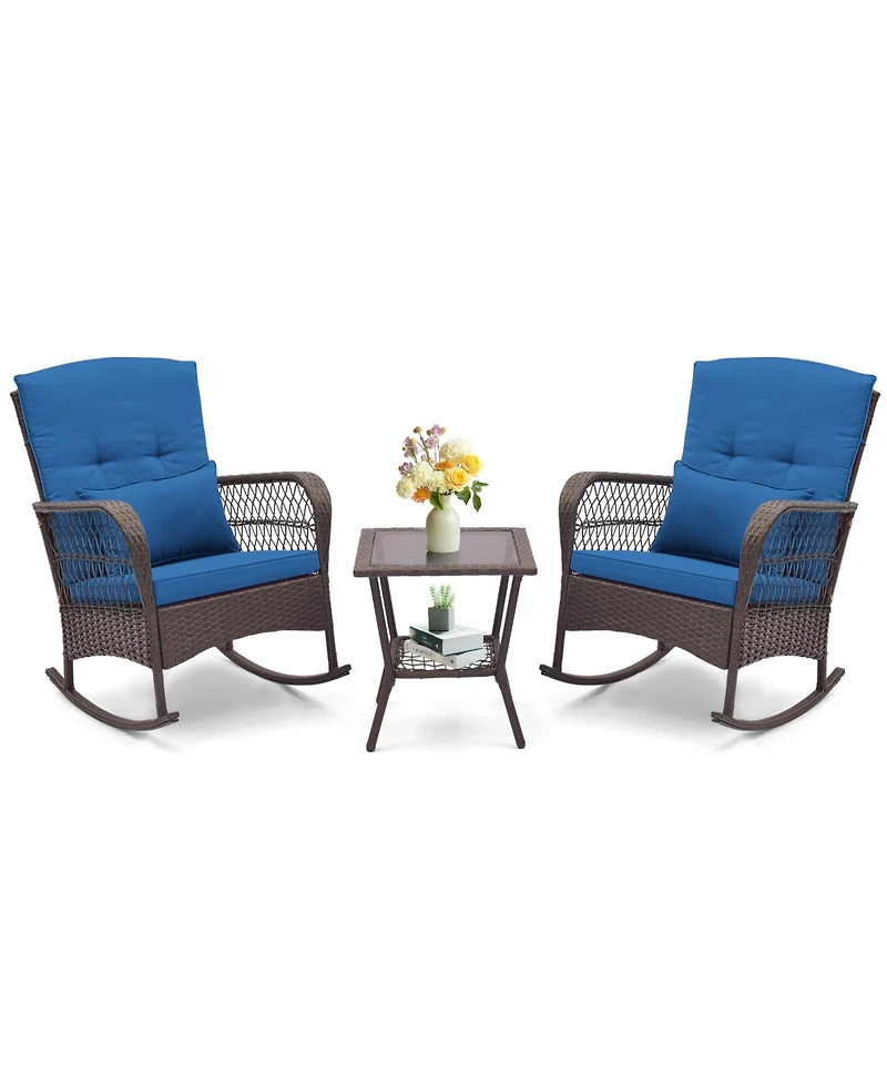 Gouun 3 Pieces Rocking Bistro Set with 2-Tier Table