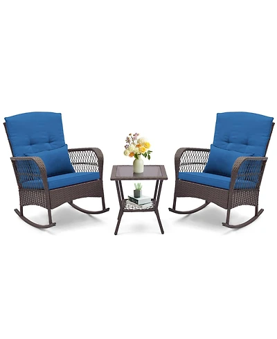 Gouun 3 Pieces Rocking Bistro Set with 2-Tier Table