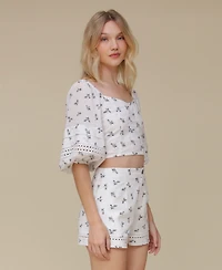 Avec Les Filles Women's Cotton Balloon-Sleeve Top