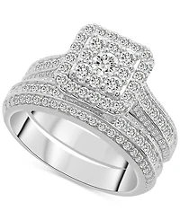 Diamond Halo Cluster Bridal Set (1-1/2 ct. t.w.) in 14K White Gold