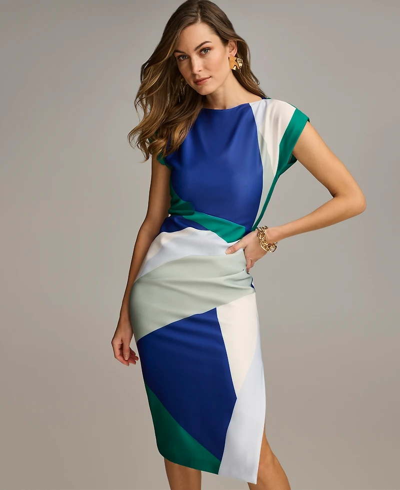 Donna Karan New York Women's Colorblocked Boat-neck Midi Dress