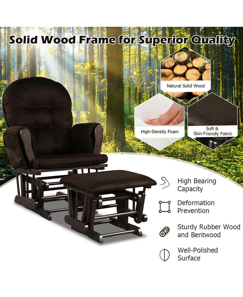 Gymax Glider and Ottoman Cushion Set Wood Baby Nursery Rocking Chair