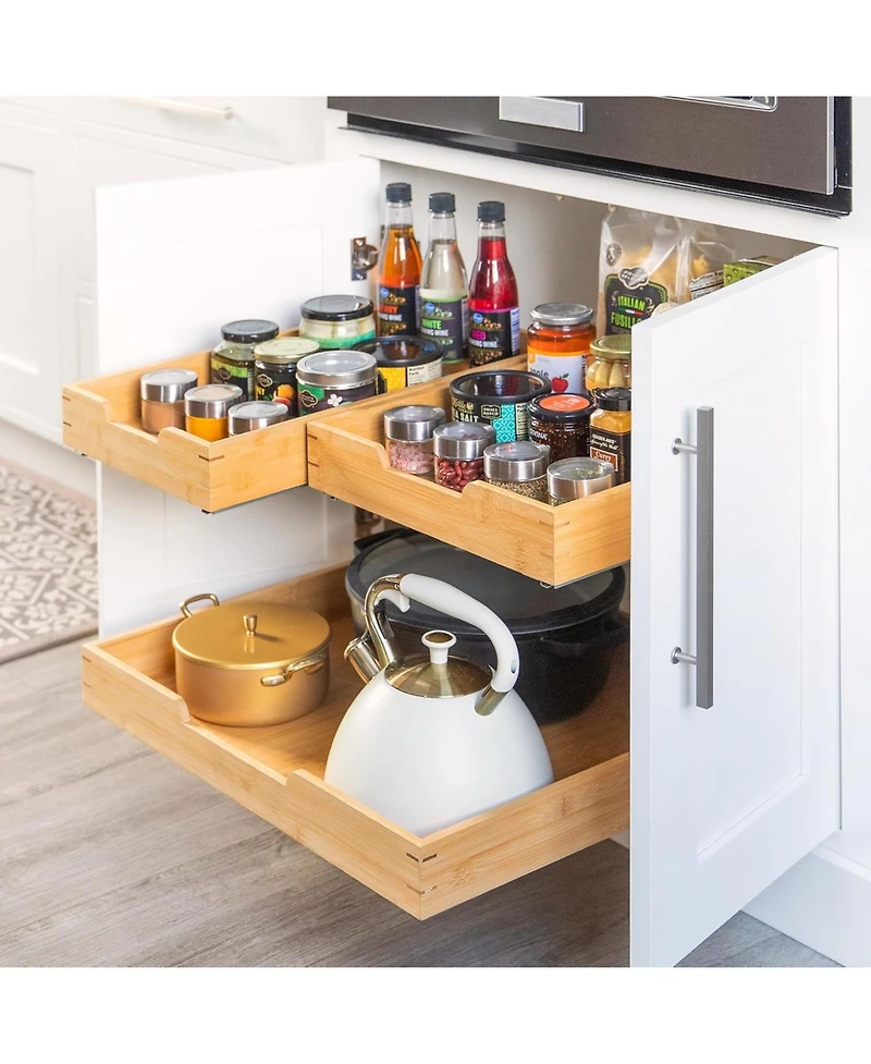 Florida Brands Bamboo Wooden Pull Out Cabinet Organizer with Heavy Duty Metal Rails and Bamboo Basket 20 x 20 In