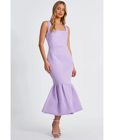 Quiz Women's Scuba Foam Square Neck Bubble Hem Maxi Dress