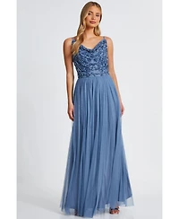 Quiz Women's Cowl Neck Mesh Skirt Maxi Dress