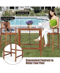 Gouun 3 Pieces Acacia Wood Patio Bar Set with Sunflower Patterned Backrest