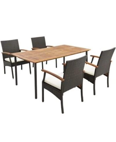 Gouun Patio Wicker Cushioned Dining Set Umbrella Hole