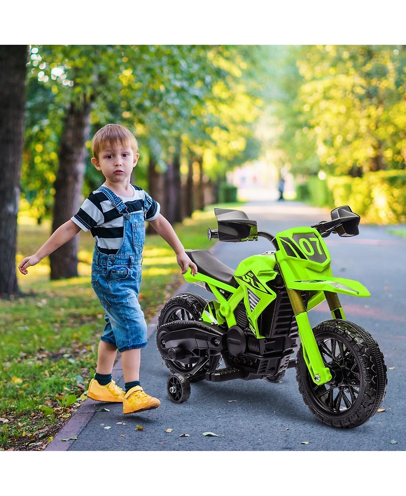Qaba 6V Kids Motorcycle with Training Wheels, Horn & Start Sound,