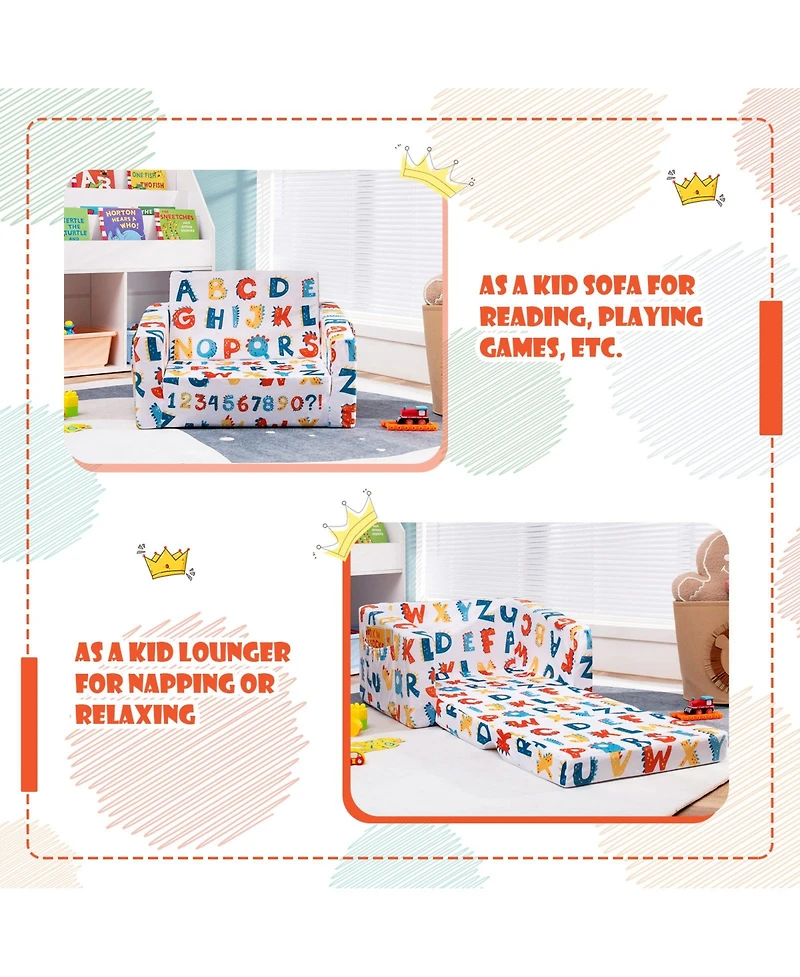 Gouun 2-in-1 Convertible Kids Sofa with Velvet Fabric