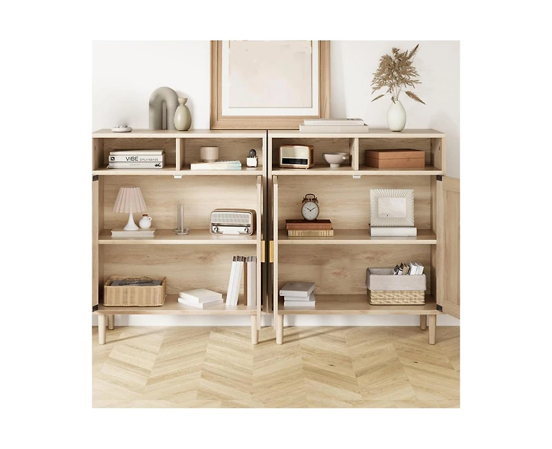 gaomon 2PCS Rattan Buffet Cabinet with Storage,2 Door Kitchen Storage Cabinet with Shelves, Wood Sideboard Cabinet for Kitchen,Shoe Cabinet Storage fo