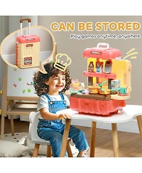 Qaba 3 in 1 Play Kitchen Set, Foldable Pretend Play Toys for 3-6 Years Old