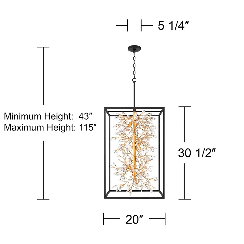 Possini Euro Design Carrine 20" Modern Pendant Chandelier Ceiling Light Fixture Dining Room Over Table 6-Light Black Gold Finish
