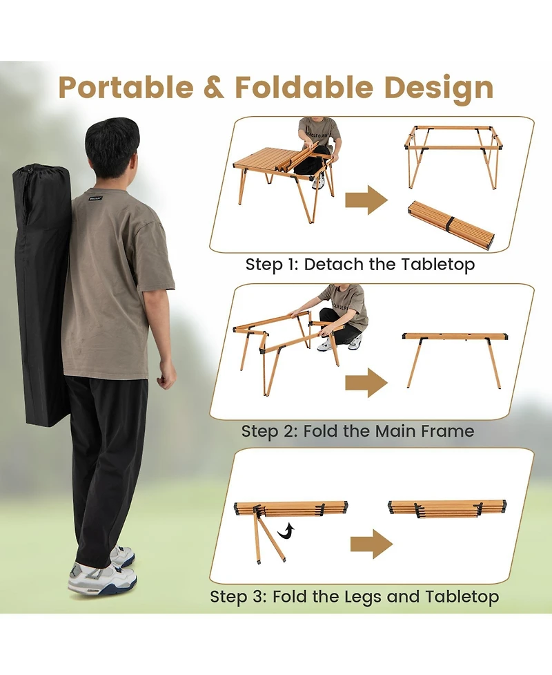 Gouun Folding Camping Table Picnic with Storage Bag and Waterproof Desktop