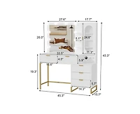 gaomon Modern Vanity Makeup Desk with Vanity Mirror, Built-in Lights, 5 Drawers, Power Outlet, Makeup Desk for Bedroom
