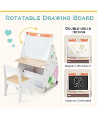 Gouun 3 in 1 Kids Easel and Play Station Convertible with Chair and Storage Bins