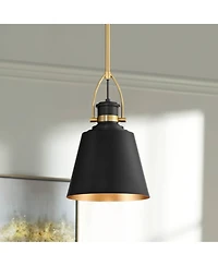 Possini Euro Design West 8" Mid Century Modern Pendant Ceiling Light Fixture Dining Room Over Table Matte Black Sand Gold Finish Mini