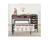 gaomon Dining Table Set for 4, Kitchen Table Set for 4 with 2 Benches, Rectangular Dining Room Table Set with Wine Rack & Storage Shelves, 3 Piece Din