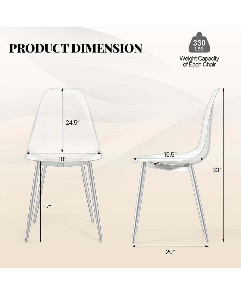 Gouun Set of 4 Dining Chairs Modern Plastic Shell Side Chair with Seat and Wood Legs