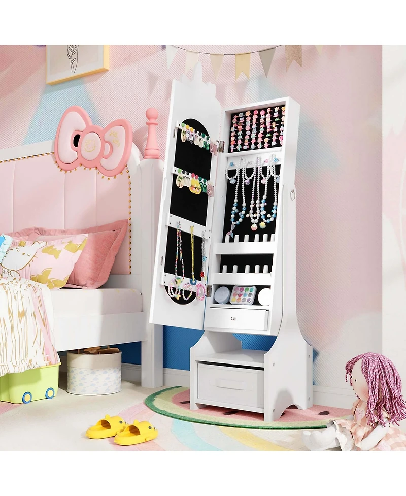 Costway Kids Vanity Set Princess Makeup Dressing Table & Chair Set with Jewelry Armoire